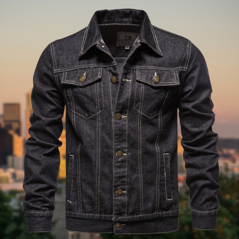 Donkere Blauwe Denim Jacket voor Mannen - Mode Vibes
