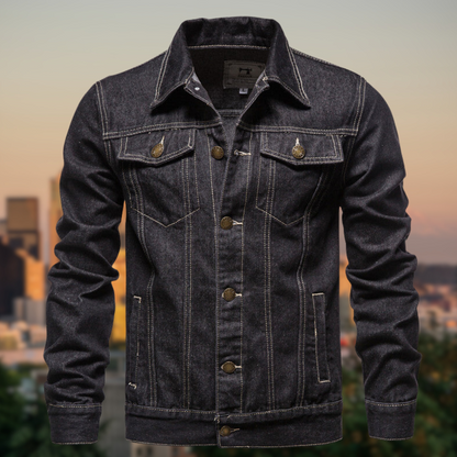 Donkere Blauwe Denim Jacket voor Mannen - Mode Vibes