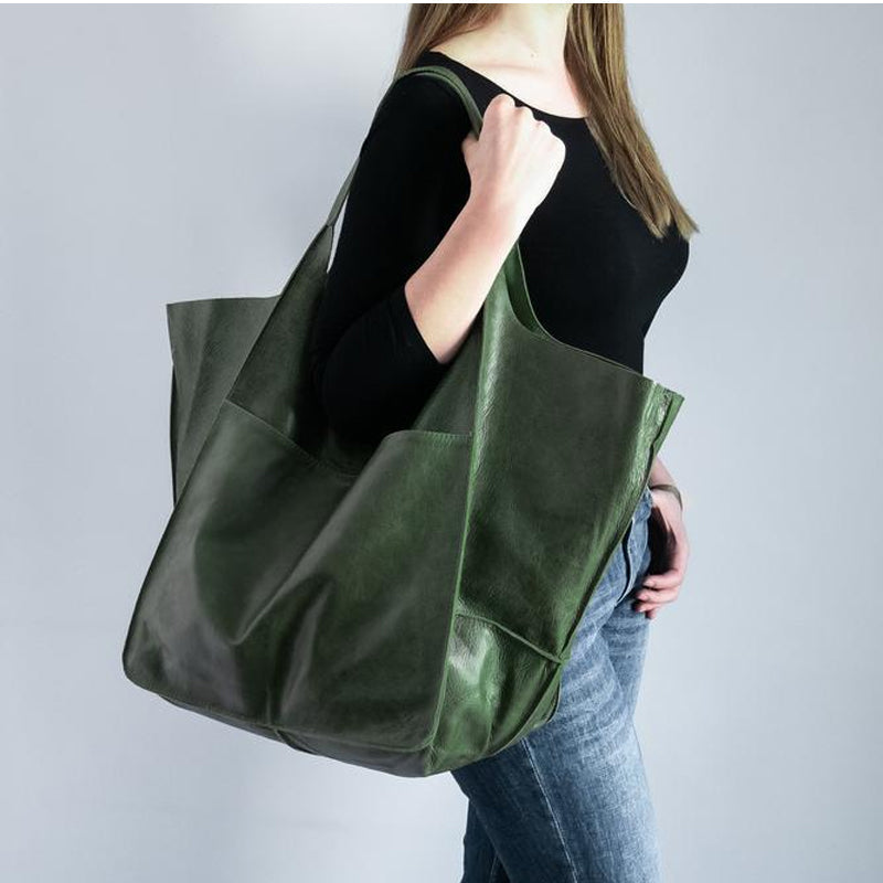 Dames Grote Faux Leren Schoudertas Vintage Stijl