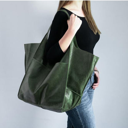 Dames Grote Faux Leren Schoudertas Vintage Stijl