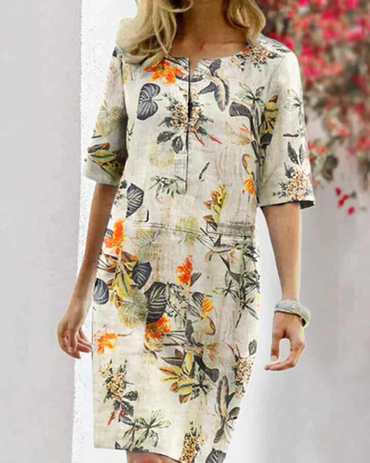 Vrouwelijke Zomerjurk met Bloemenprint Korte Mouw - Mode Vibes