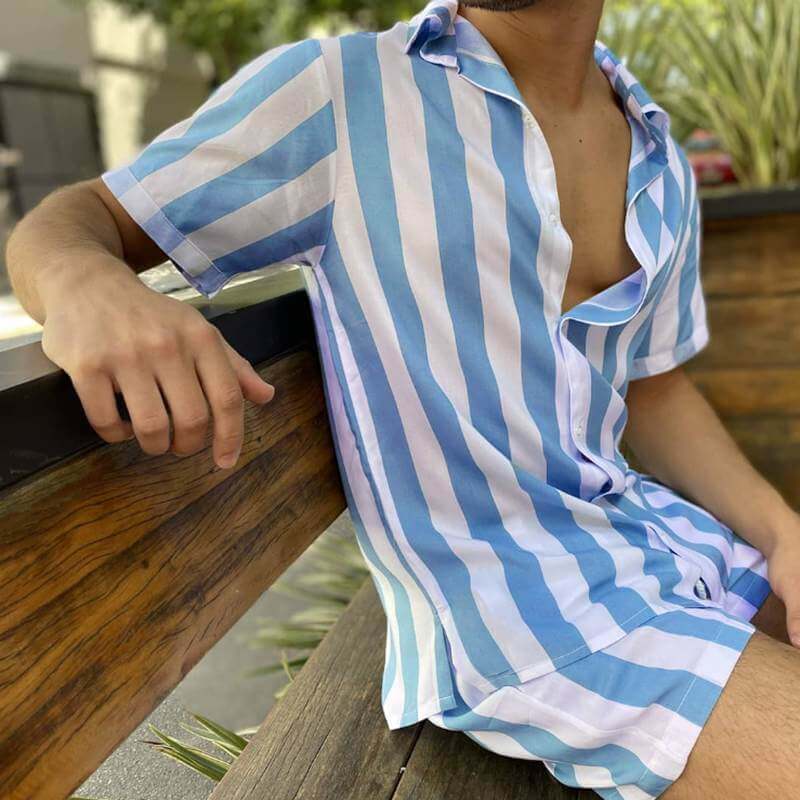 Heren Zomer Set Strepen Shirt en Broek
