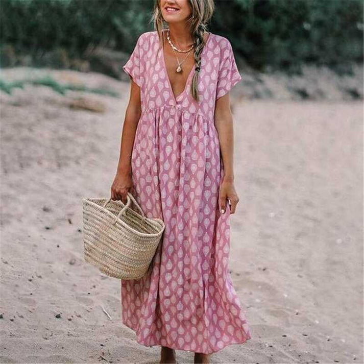 Boheem Mekko met V-Hals Trendy en Stijlvol - Mode Vibes