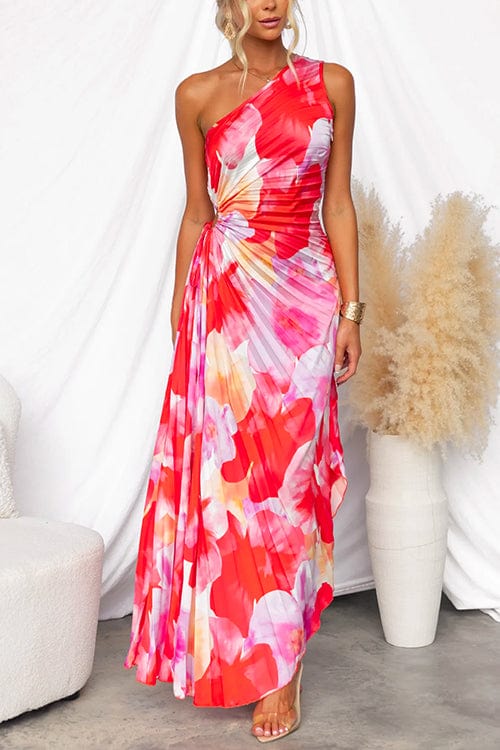 Elegante One-Shoulder Jurk Bloemprint Feestelijke jurk voor Dames
