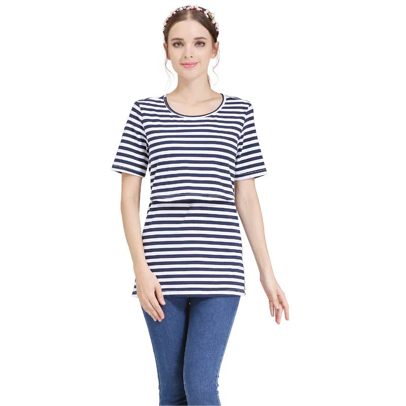 Vrouwelijk Voedingsshirt Gestreept Casual - Mode Vibes
