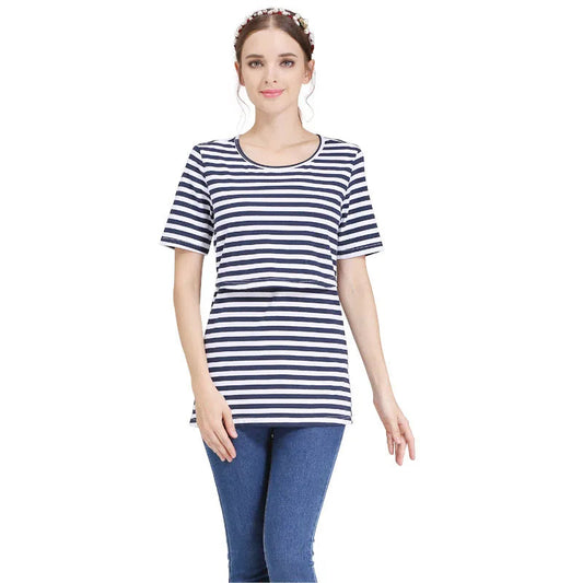 Vrouwelijk Voedingsshirt Gestreept Casual - Mode Vibes