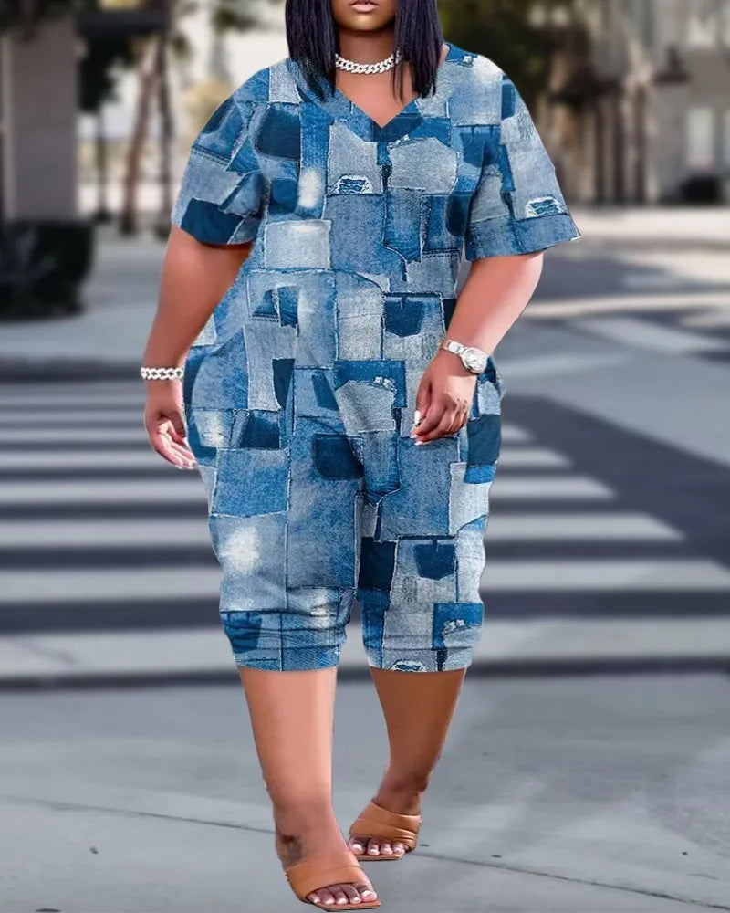 Plus Size Playsuit met Kleurrijke Print Stijlvol en Comfortabel