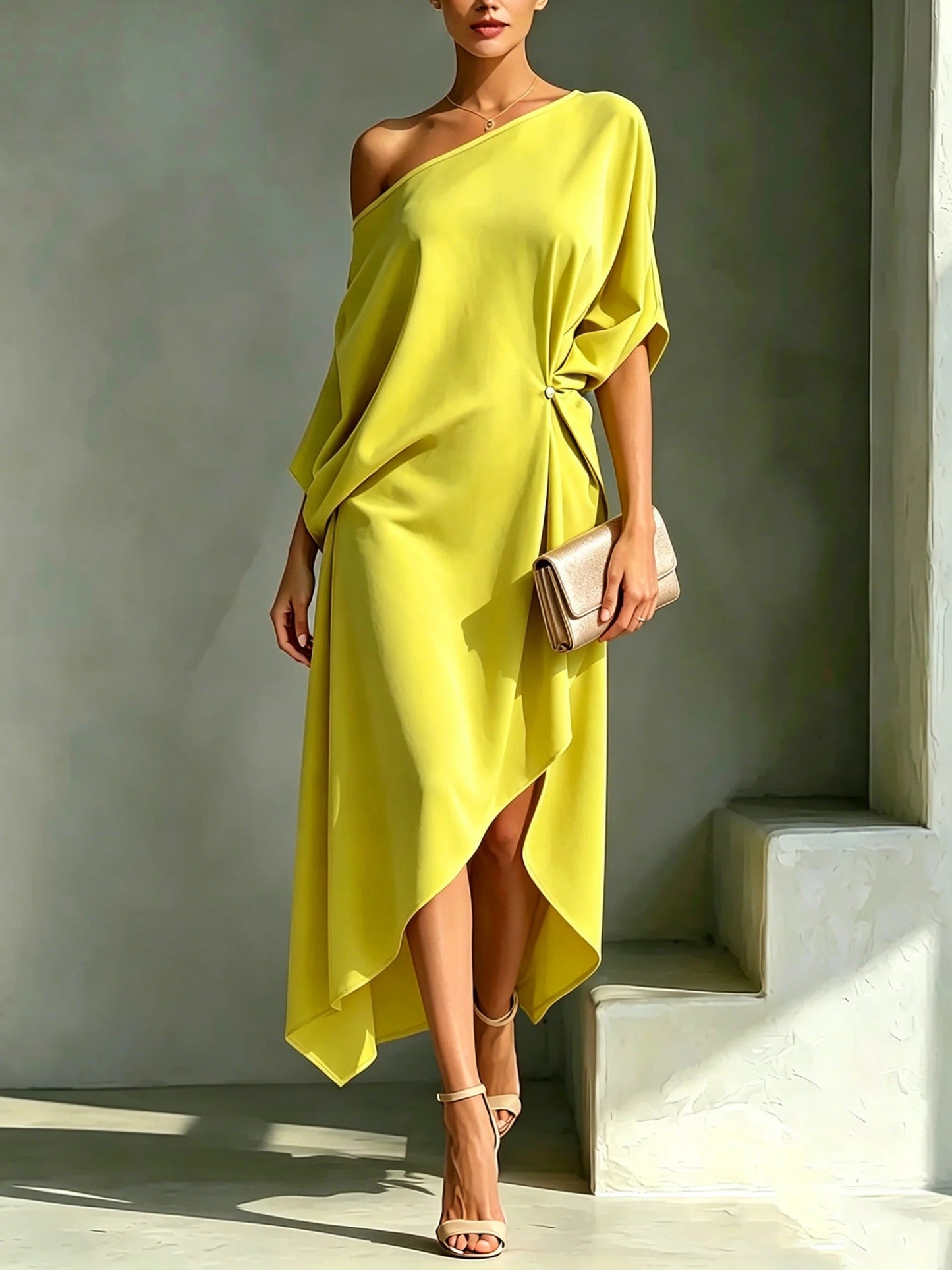 Dames Jurk Asymmetrisch Elegant Model - Mode Vibes
