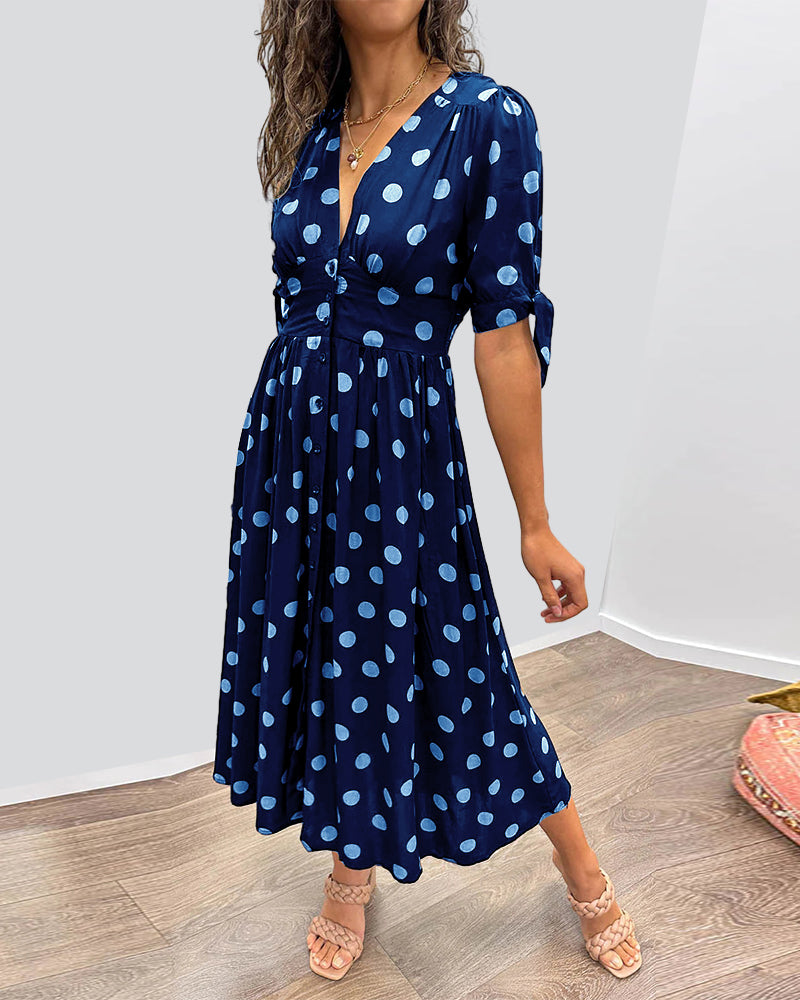 Dames Jurk met V-hals en Polkadotprint