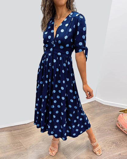 Dames Jurk met V-hals en Polkadotprint