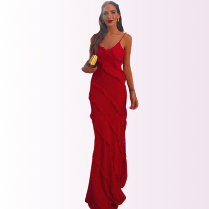 Maxi Jurk Ruffles en Lange Split Zomerjurk Vrouw