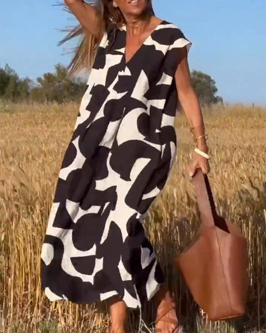 V-hals Maxi Jurk Bloemprint Zomerjurk voor Vrouw - Mode Vibes