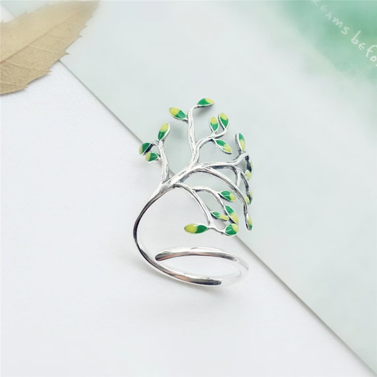 Zilveren Ring met Groene Bladeren Elegant Design - Mode Vibes