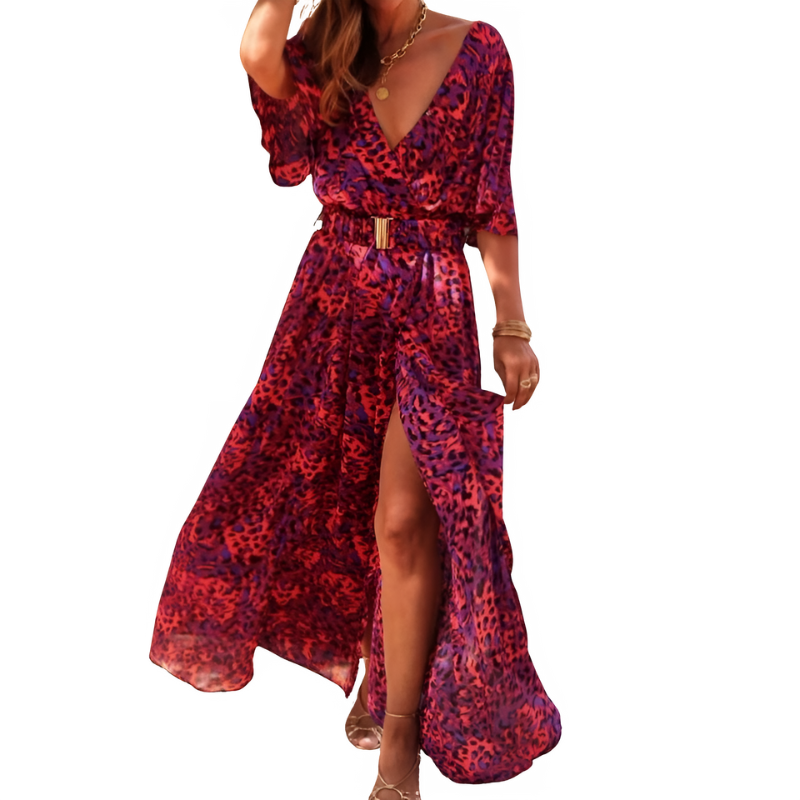 Zomerse Maxi Jurk met Hoge Split en Overslag