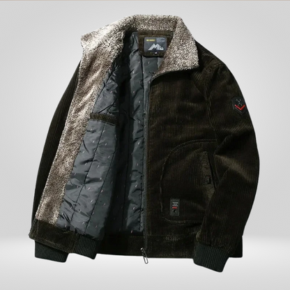 Heren Winterjas Corduroy met Bontkraag Warm en Winddicht