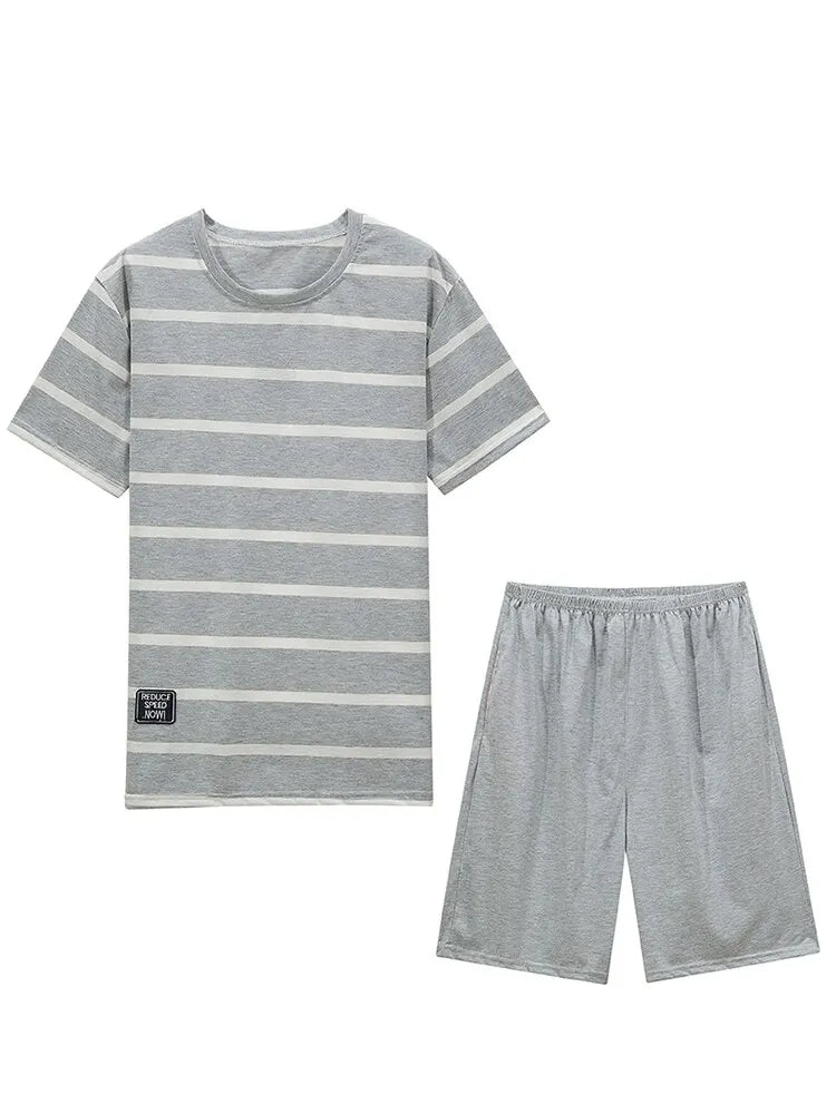Herenpyjama Korte Mouwen Gestreept Comfortabel Short - Mode Vibes
