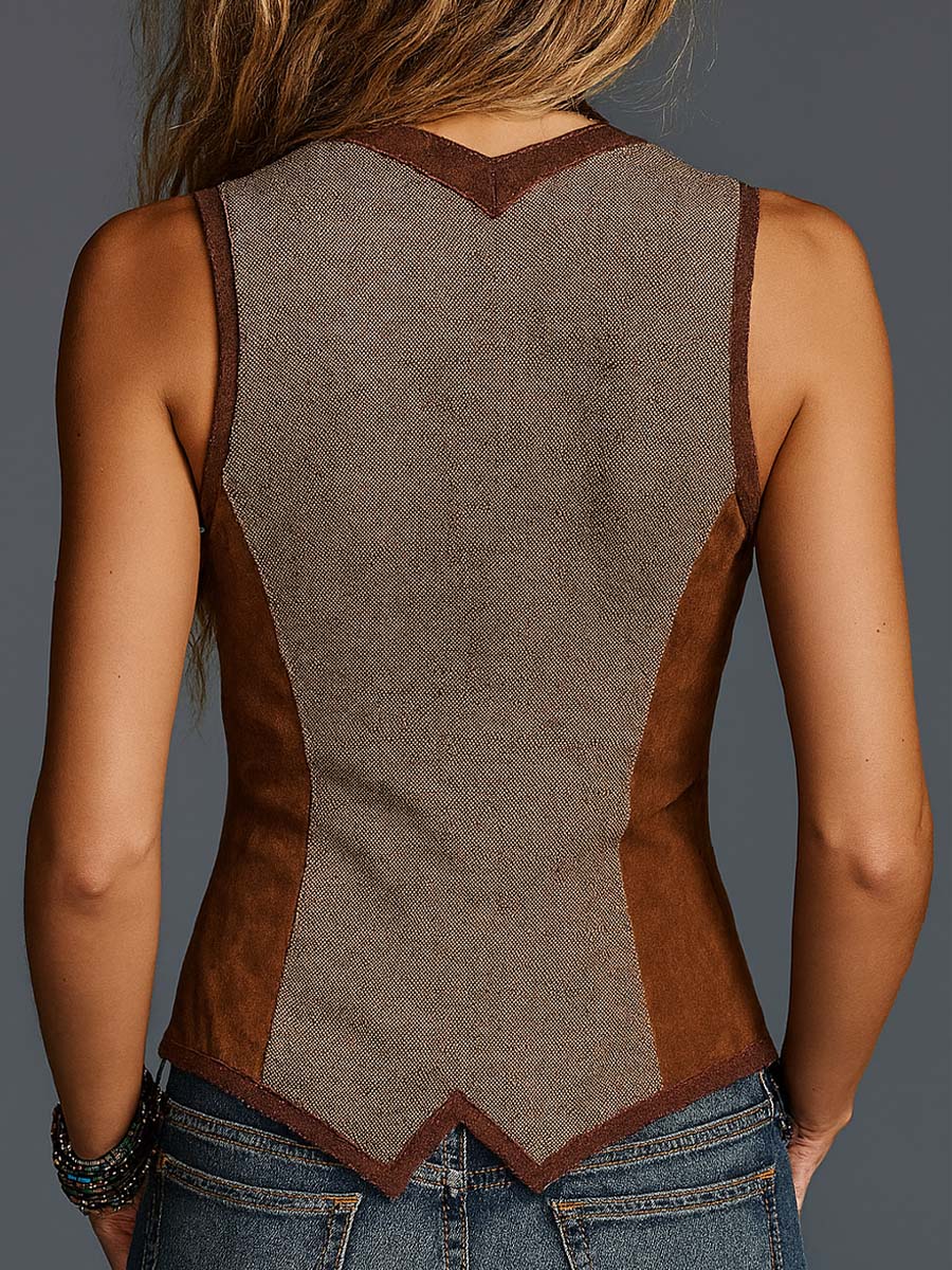 Solenne – Dames Suède Gilet met Patchwork en Bohemian Stijl