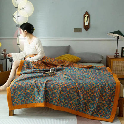Kleurrijke Quilt Zeslaags Katoen Oranje Blauw Patroon - Mode Vibes