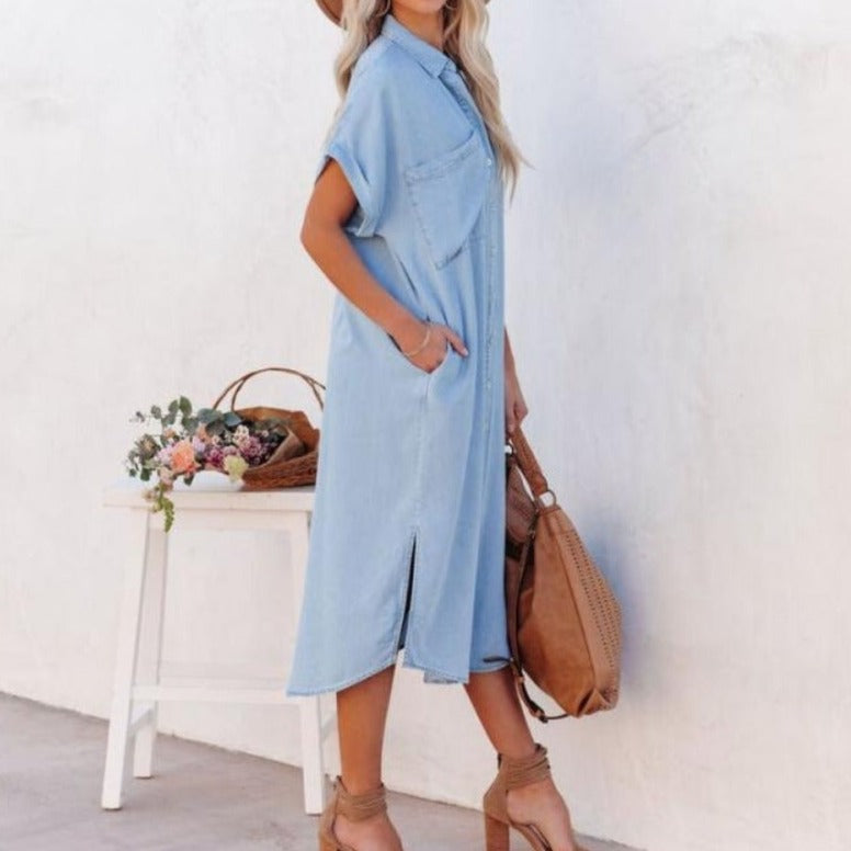 Denim Overhemdjurk Korte Mouwen Zomerjurk