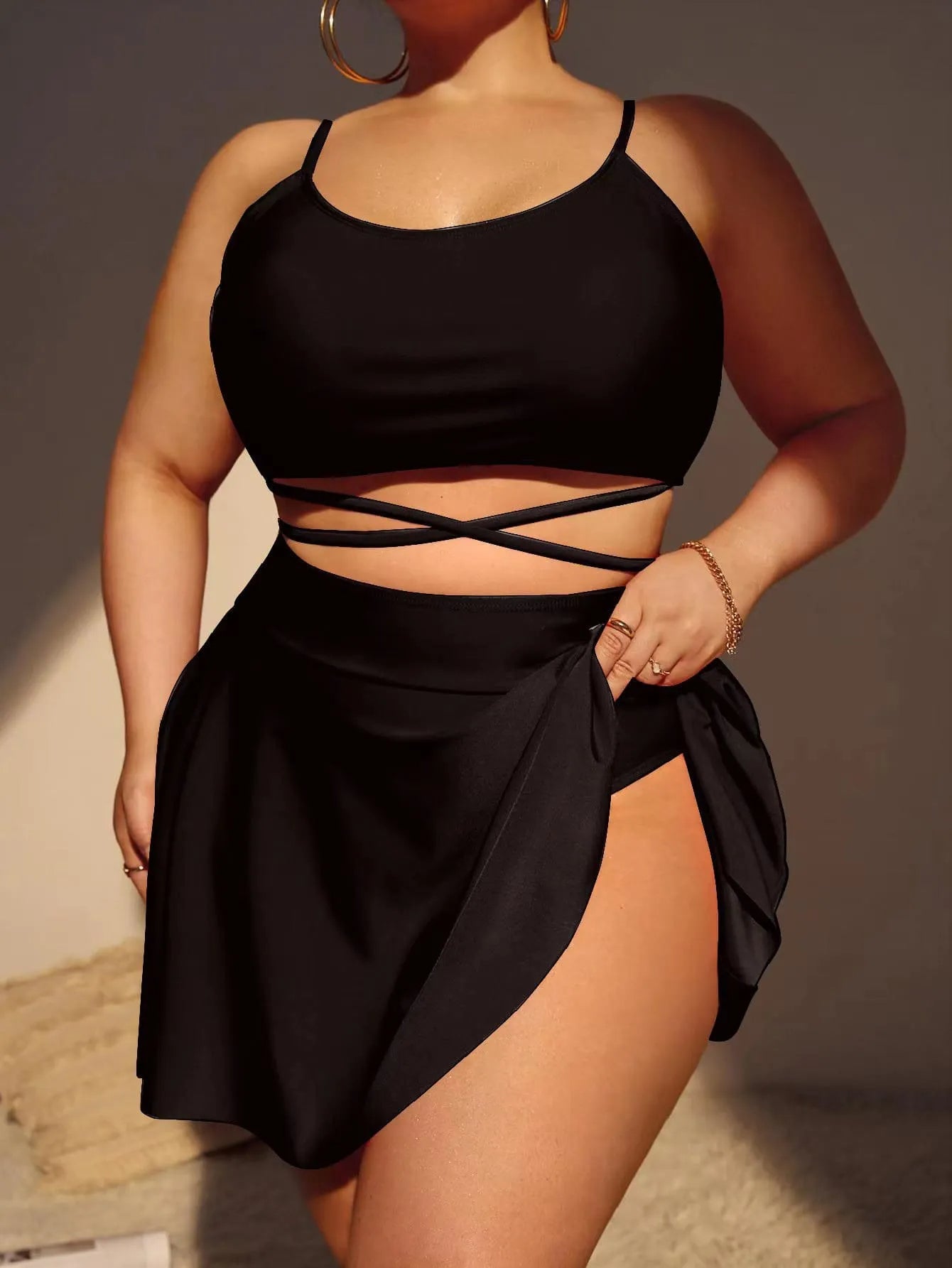 Plus-Size Bikini Set Driedelig Stijlvol Zwemkleding
