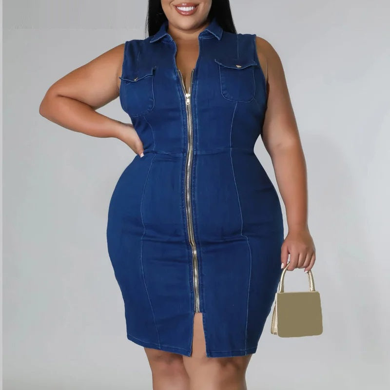 Plus-Size Spijkerjurk Trendy Stoer Voor Vrouwen - Mode Vibes