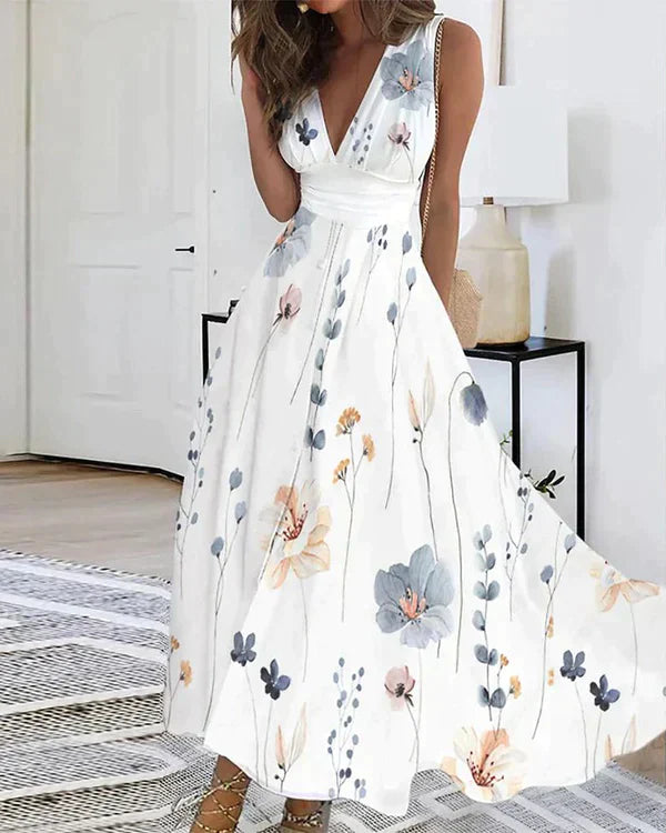Witte Bloemenjurk Stijlvol voor Vrouw Zomerjurk - Mode Vibes