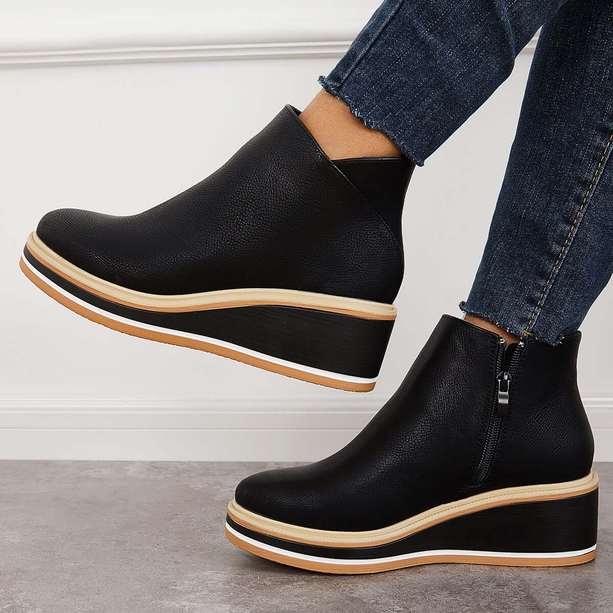 Elvora – Dames Enkelboots met Plateauzool en Rits
