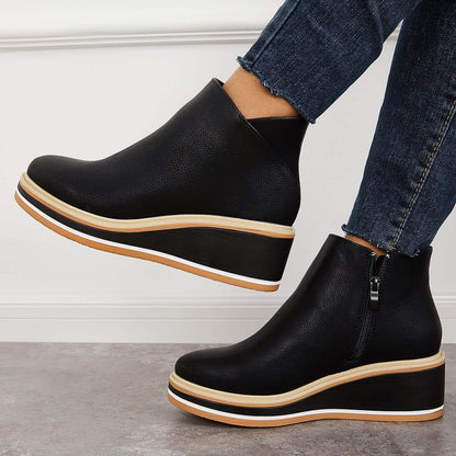 Elvora – Dames Enkelboots met Plateauzool en Rits
