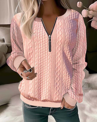 Effen dames trui met rits en comfortabele pasvorm - Mode Vibes