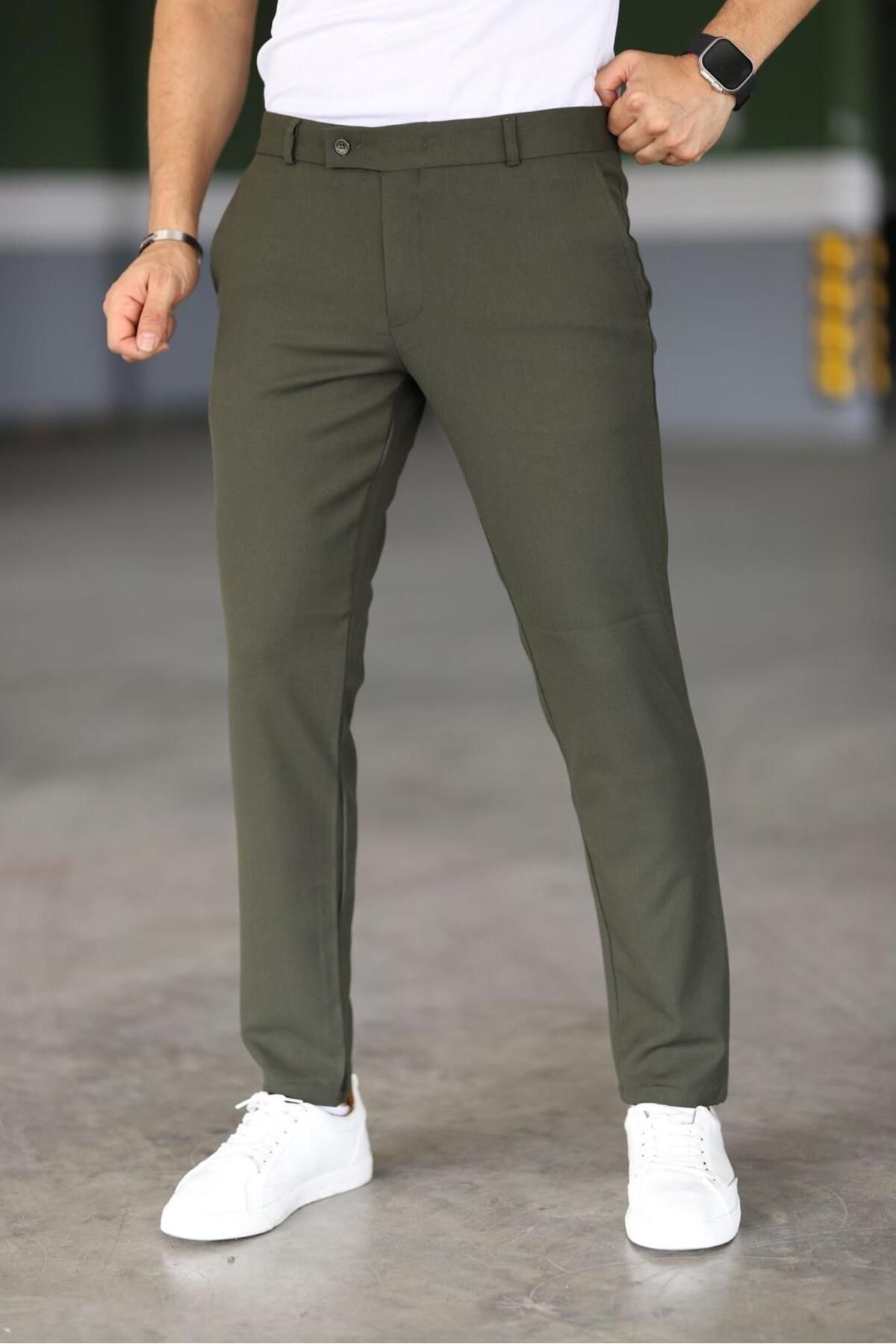 Donkergroene Chino Broek Slim Fit voor Mannen - Mode Vibes