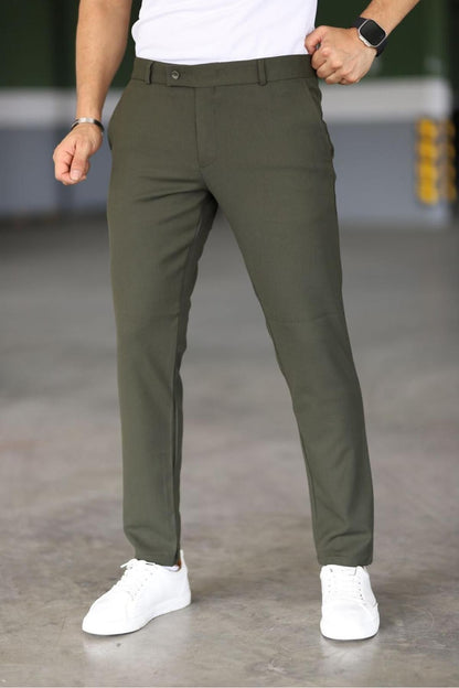 Donkergroene Chino Broek Slim Fit voor Mannen - Mode Vibes