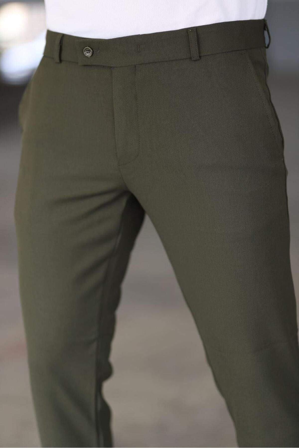 Donkergroene Chino Broek Slim Fit voor Mannen