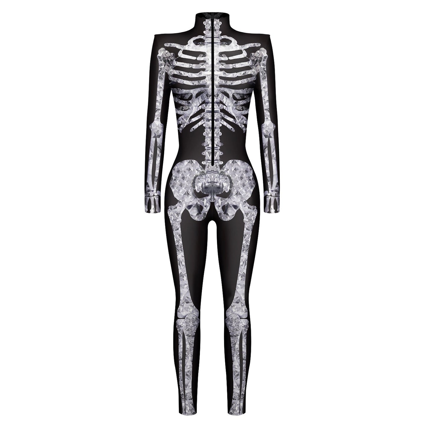 Dames Halloween Catsuit Schedel Costuum Zwarte Jumpsuit