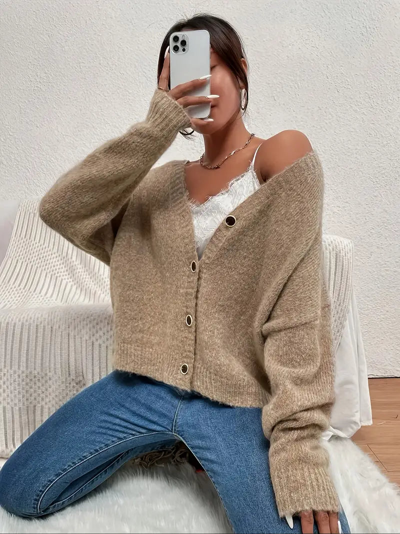 Gebreide Trui Khaki Dames Collectie Evelyn - Mode Vibes