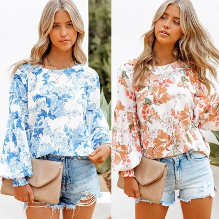 Dames Bloemen Top met Pofmouwen Stijlvol Modieus