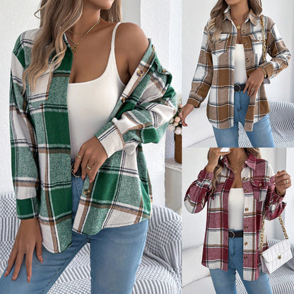 Dames Geruite Overshirt met Zakken en Knopen Casual Stijl