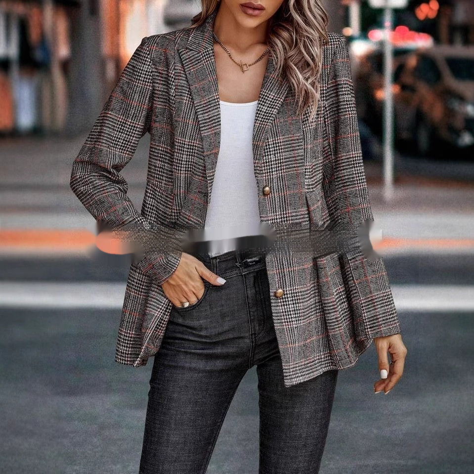 Dames Blazer Geruit Vintage Stijl Elegante Look
