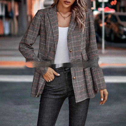 Dames Blazer Geruit Vintage Stijl Elegante Look
