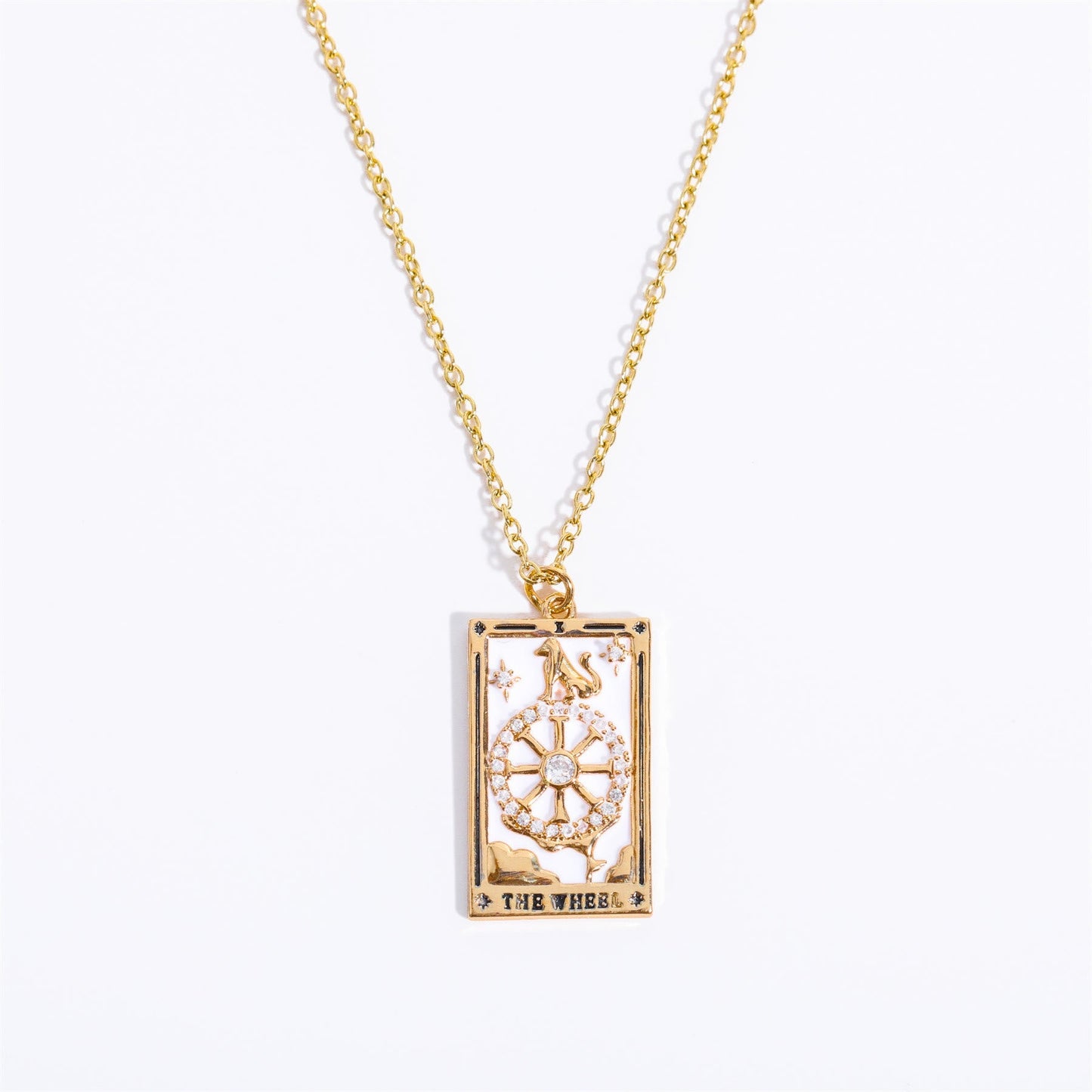 Gouden Tarot Oorhanger Druppel Ketting Zirkonia
