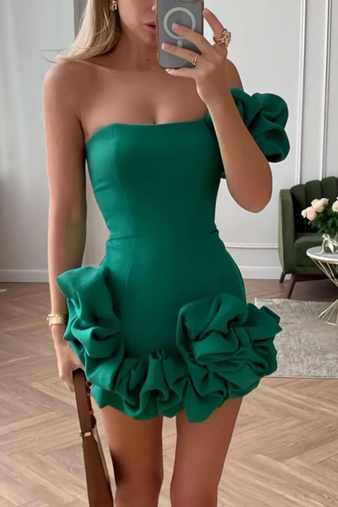 Elegante Rimpeljurk One-Shoulder Bodycon Jurk voor Vrouw - Mode Vibes