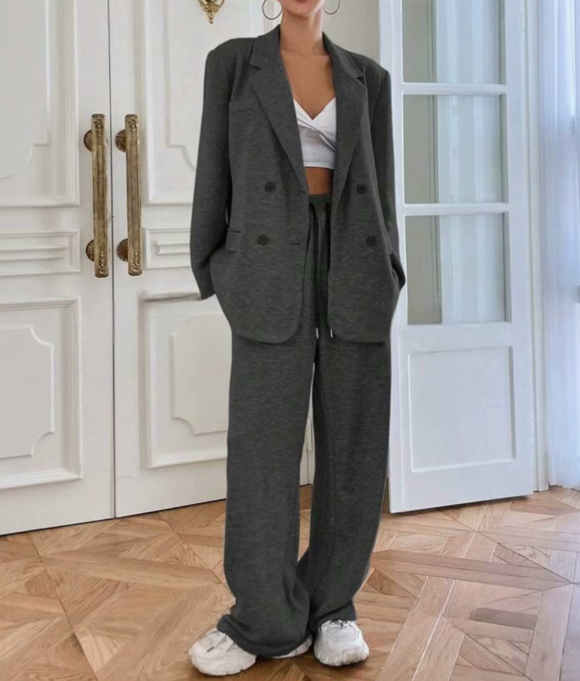 Dames Tweedelig Pak Blazer en Wijde Broek Modern Design