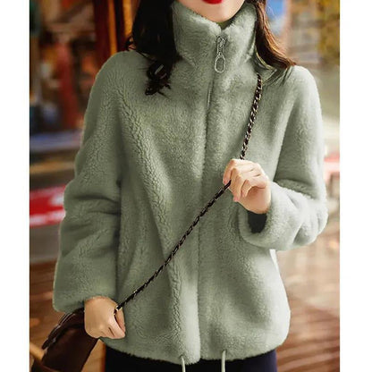 Dames Faux Fur Jas met Opstaande Kraag en Rits
