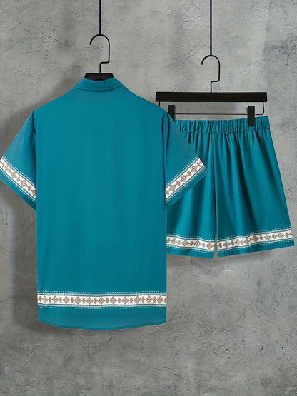 Heren Zomer Set - Tweedelig Casual Shirt en Shorts Boho Stijl