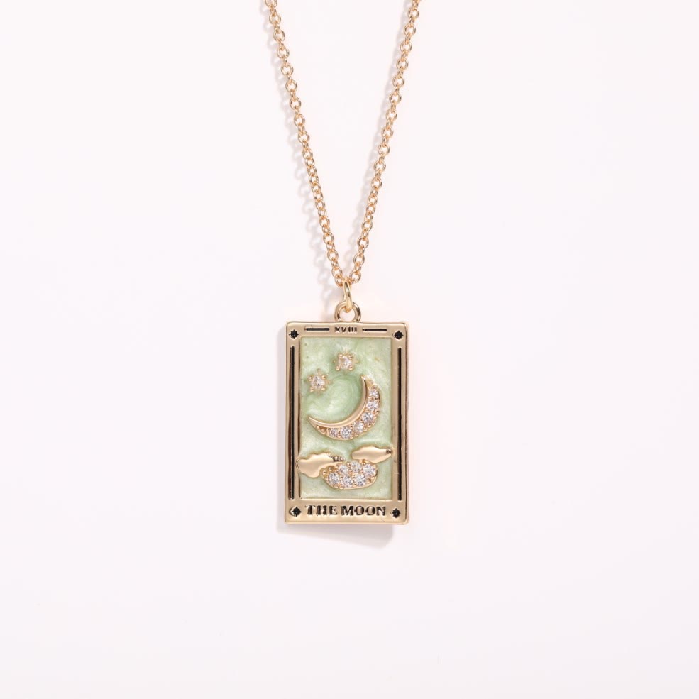 Gouden Tarot Oorhanger Druppel Ketting Zirkonia