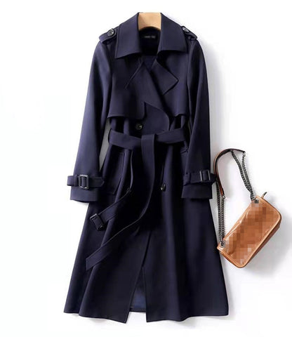 Dames Trenchcoat Lange Dubbele Knopen Ceintuur Stijlvol