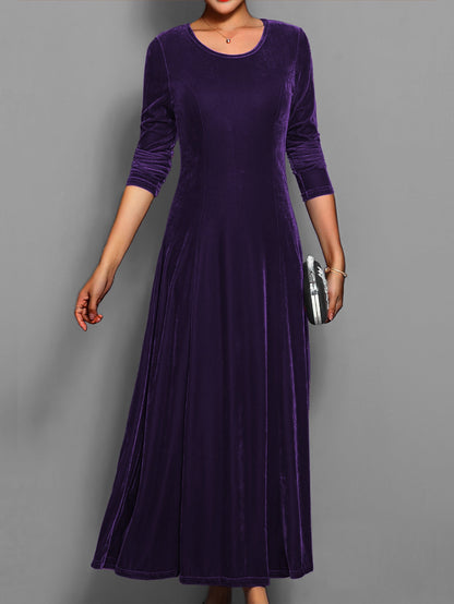 Dames Midi Jurk met Lange Mouwen – Effen Kleur – Casual & Feestelijk – Ideaal voor de Herfst