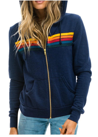 Dames Hoodie Vest Regenboog Strepen Capuchon Trendy - Mode Vibes