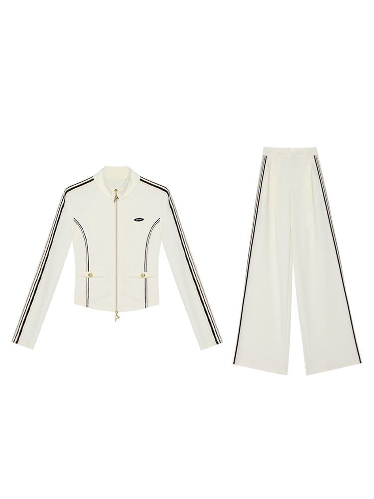 Dames Sportieve Tweedelige Set Wijde Broek Vest Rits
