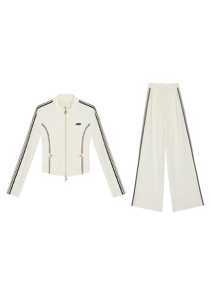 Dames Sportieve Tweedelige Set Wijde Broek Vest Rits