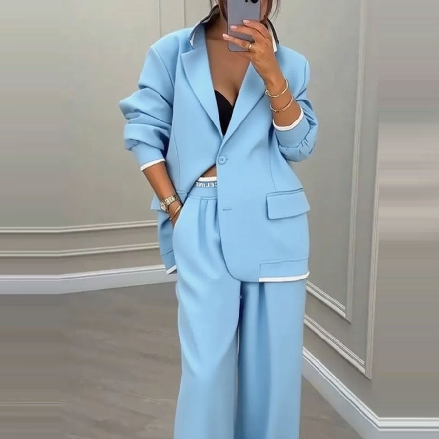 Dames Blazer Set met Wijde Broek Trendy Elegante Kleding